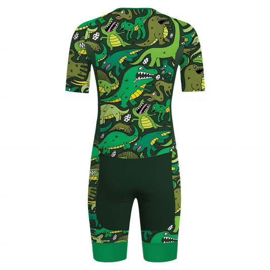 Cute Green Dinosaur Men's Short Sleeve Triathlon Suit