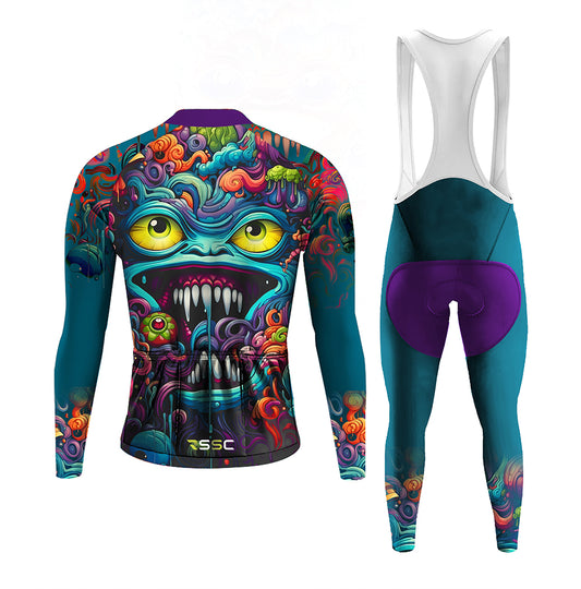 Men's Long Sleeve Cycling Jersey Abstract Graffiti Demon Doodle | RSSC Premium Cycling Kit Back View