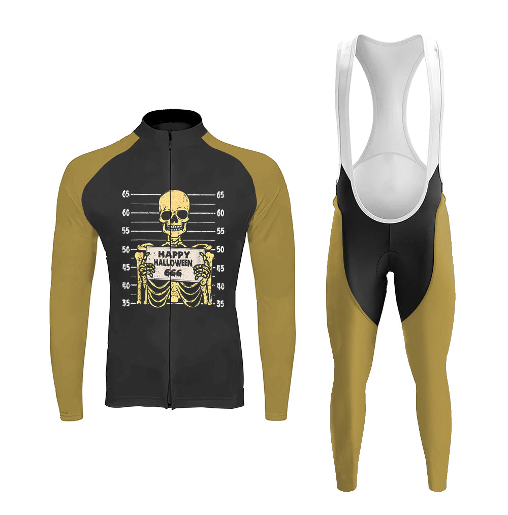 Skeleton Happy Halloween 666 Skull Bones Men's Long Sleeve Cycling
