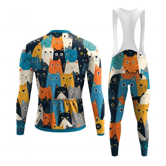 Cartoon Cat Men's Long Sleeve Cycling Kit