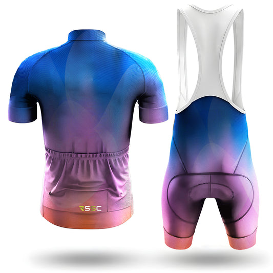 Men's Short Sleeve Cycling Jersey Blue Pink Orange Gradient | RSSC Premium Cycling Kit Back View