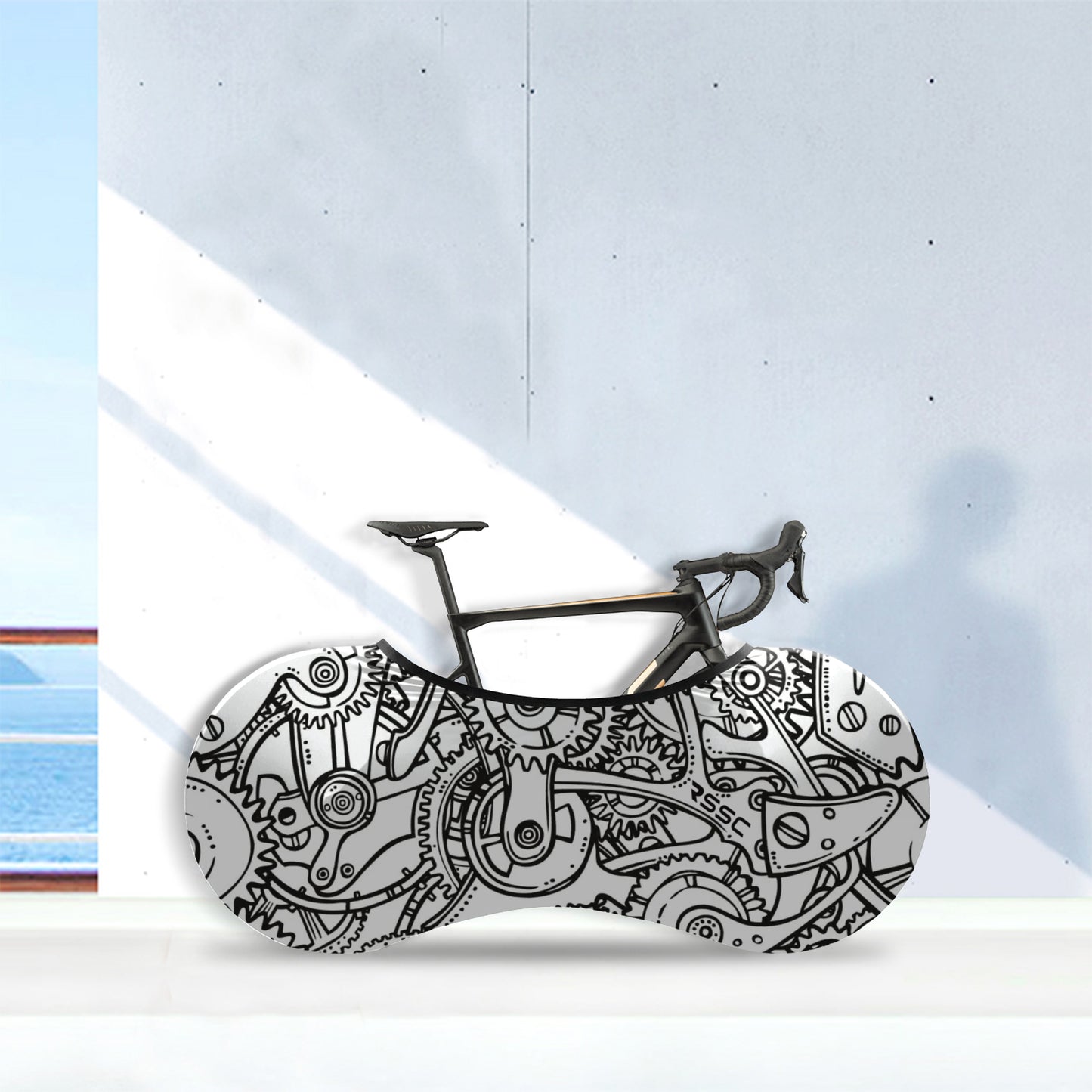 Black White Gears Bicycle Wheels Cover