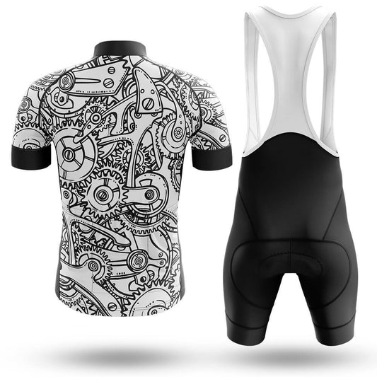 Men's Short Sleeve Cycling Jersey Black White Gears | RSSC Premium Cycling Kit Back View