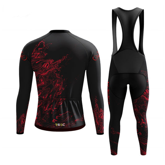 Black-Red Fluid Men's Long Sleeve Cycling Kit