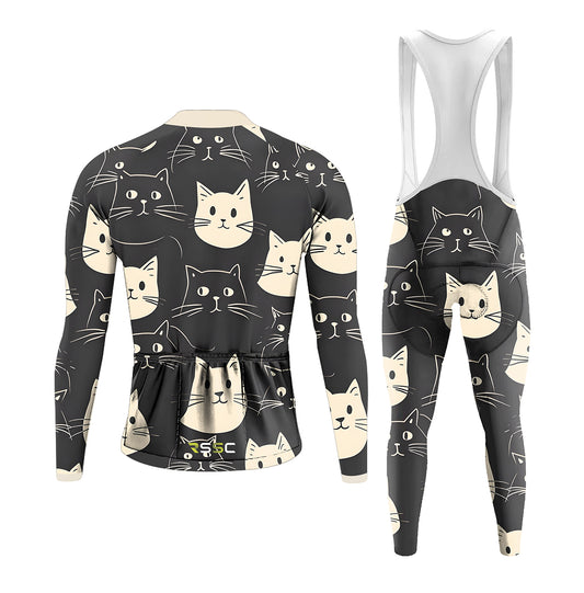 Men's Long Sleeve Cycling Jersey Happy Emoticon Cat | RSSC Premium Cycling Kit Back View