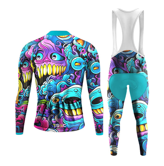 Men's Long Sleeve Cycling Jersey Monsters Art | RSSC Premium Cycling Kit Back View