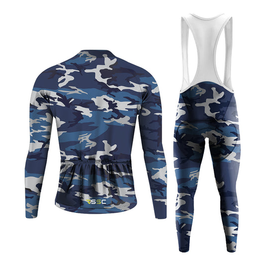 Blue Camouflage Men's Long Sleeve Cycling Kit