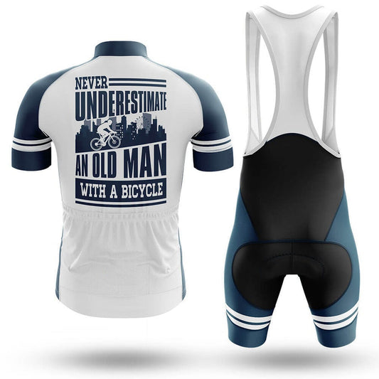 Men's Short Sleeve Cycling Jersey An Old Man With A Bicycle | RSSC Premium Cycling Kit Back View