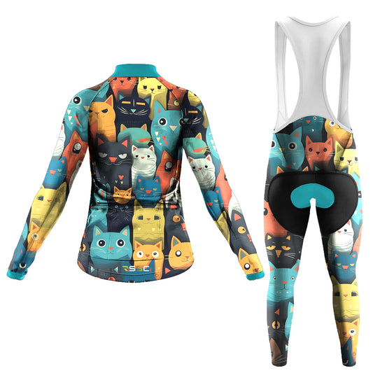 Cartoon Cat Women's Long Sleeve Cycling Kit | Rsscsports