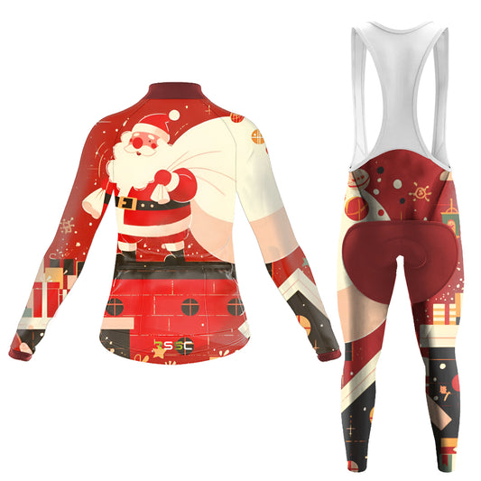 Santa Claus Delivering Gifts Under The Starry Sky Women's Long Sleeve Cycling Kit