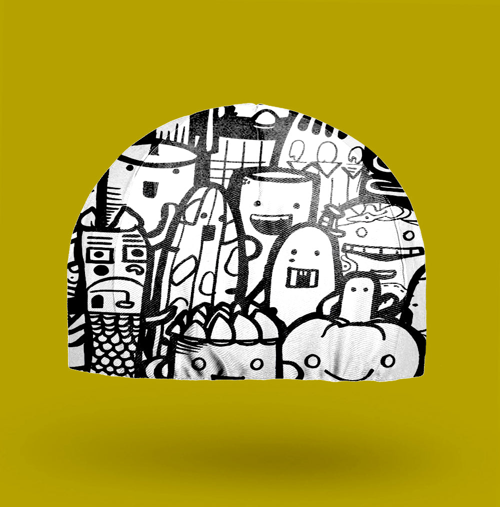 Black And White Monster Doodle Cycling Cap