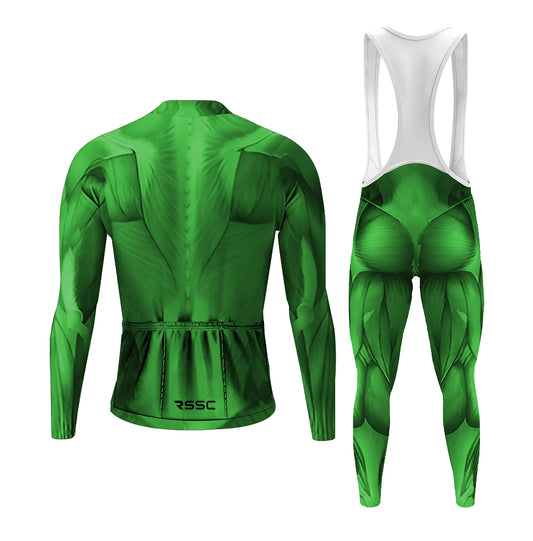 Men's Long Sleeve Cycling Jersey 3D Green Muscle | RSSC Premium Cycling Kit Back View
