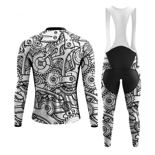 Black White Gears Men's Long Sleeve Cycling Kit