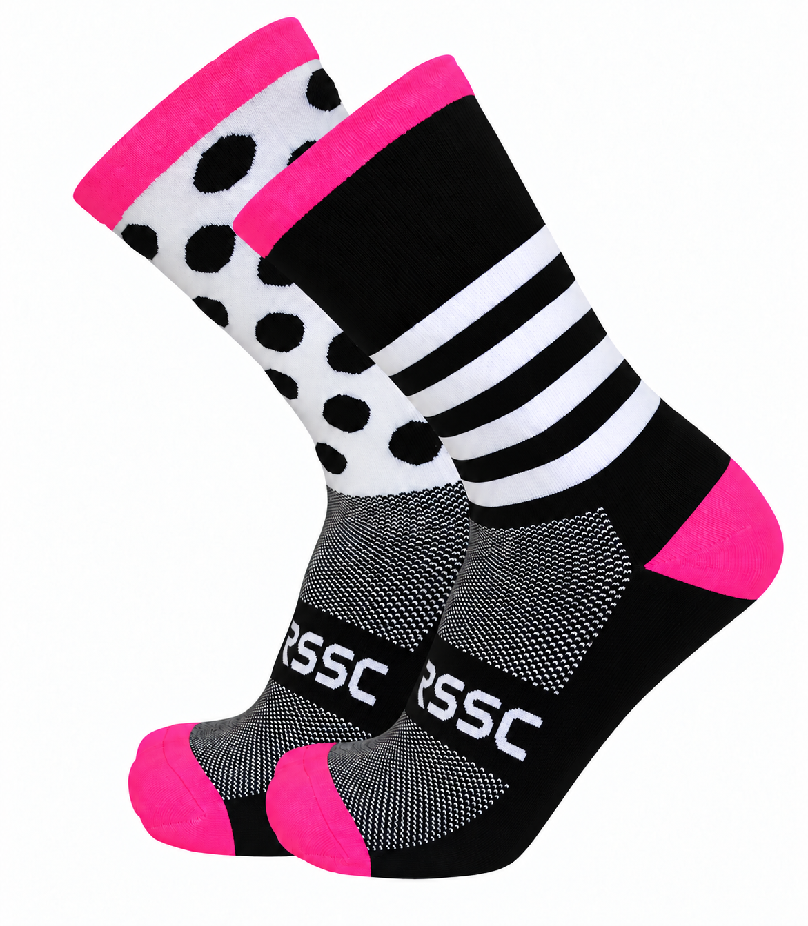 Calcetines de ciclismo retro negros y rosas