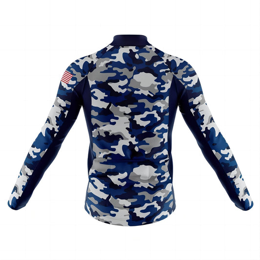 Men's Long Sleeve Cycling Jersey Blue Tactical Camo USA Cycling Jersey | RSSC Premium Cycling Kit Back View