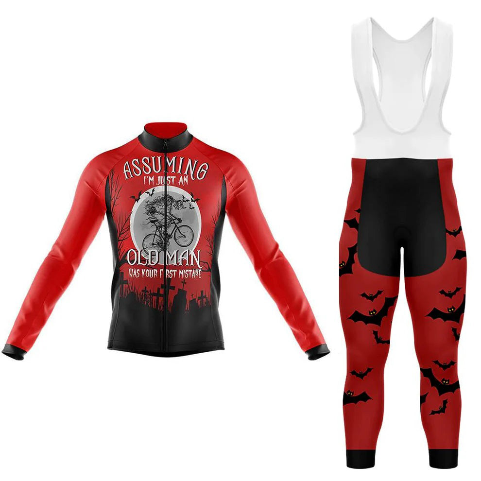 Men's Long Sleeve Cycling Jersey Assuming Old Man | RSSC Premium Cycling Kit with Moisture Wicking Fabric