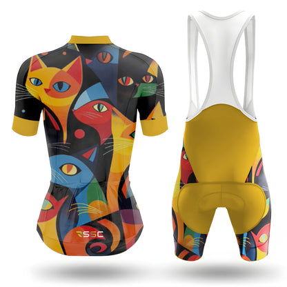 Colorful Geometric Cat Women's Short Sleeve Cycling Kit