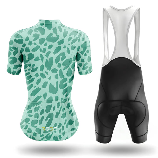 Green Leopard Print Women's Short Sleeve Cycling Kit