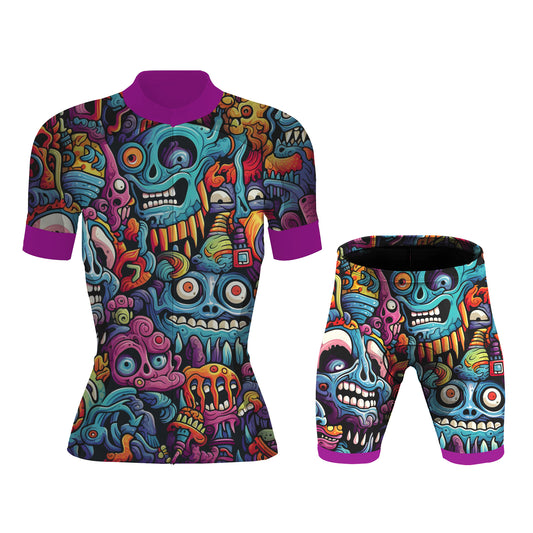 Alien Creatures Multicolor Women's Short Sleeve Cycling Kit