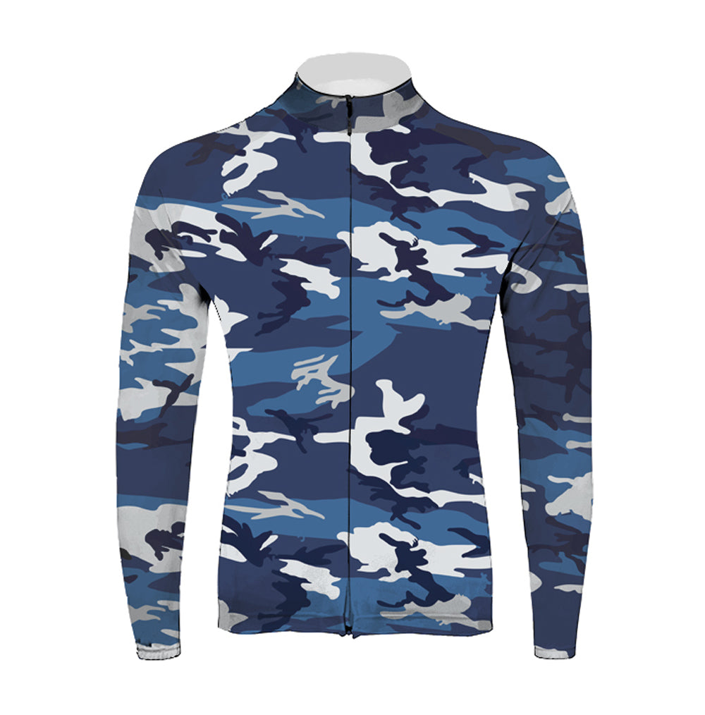 Blue Camouflage Men's Long Sleeve Cycling Kit
