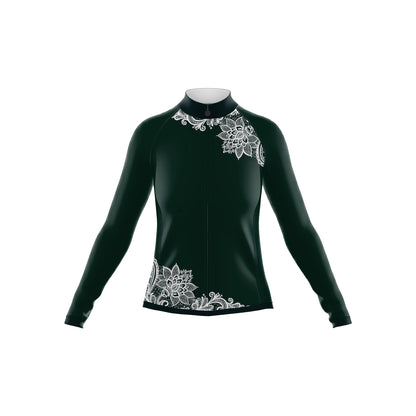 Dark green paisley Women's Long Sleeve Cycling Kit