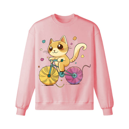 A Cartoon Cat Riding A Bicycle Sweatshirt
