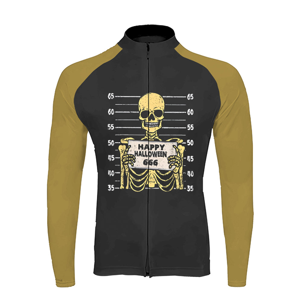 Skeleton Happy Halloween 666 Skull Bones Men's Long Sleeve Cycling