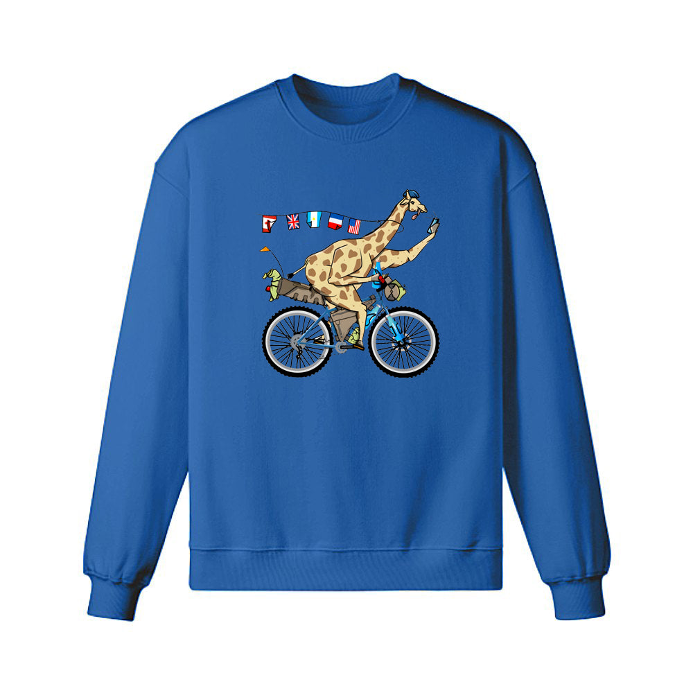 Giraffe riding a bikepacking bike Sweatshirt