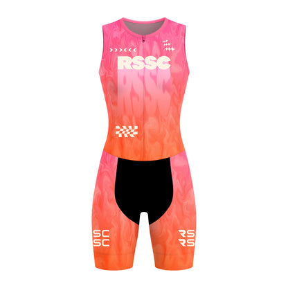 Vibrant Pink-Orange Women's Sleeveless Triathlon Suit
