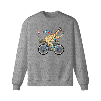 Giraffe riding a bikepacking bike Sweatshirt