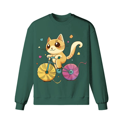 A Cartoon Cat Riding A Bicycle Sweatshirt