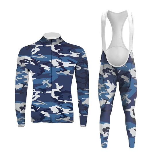Blue Camouflage Men's Long Sleeve Cycling Kit