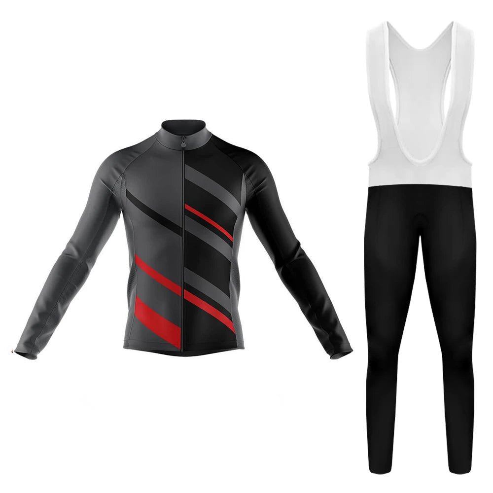 Grey Red Men's Long Sleeve Cycling Kit