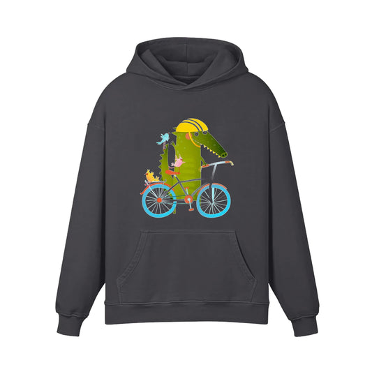 Crocodile Walking On Bike Illustration Hoodie