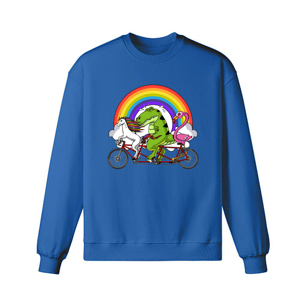 Unicorn Dinosaur Flamingo Riding Bicycle Sweatshirt