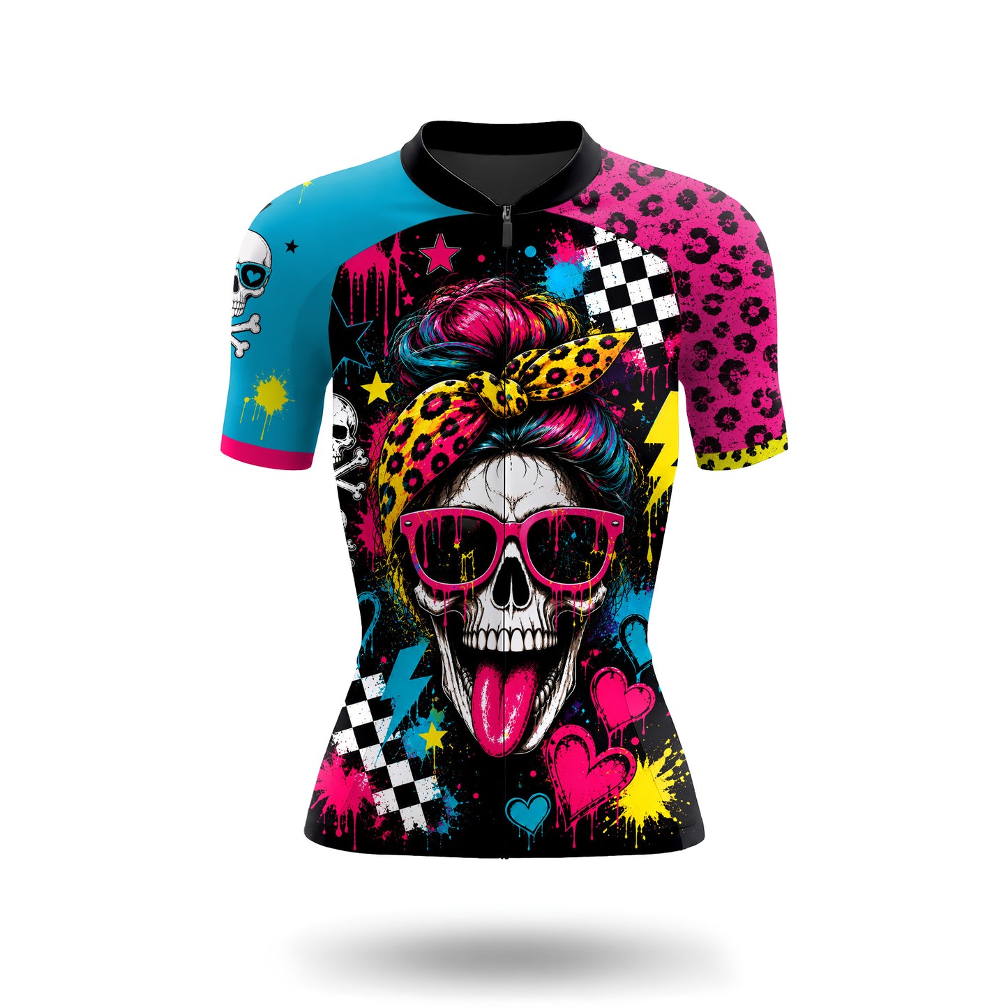 Neon Punk Skull Women's Short Sleeve Cycling Kit