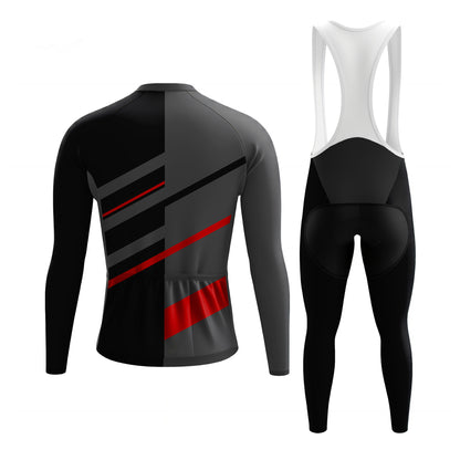 Grey Red Men's Long Sleeve Cycling Kit