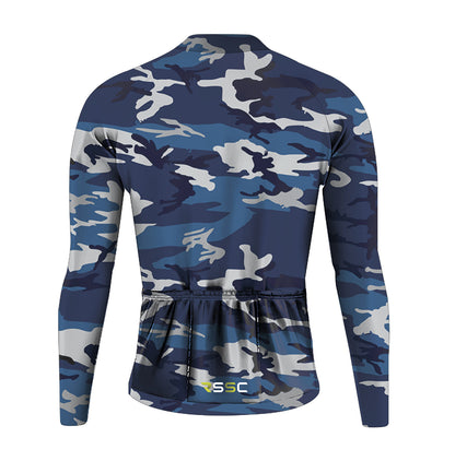 Blue Camouflage Men's Long Sleeve Cycling Kit