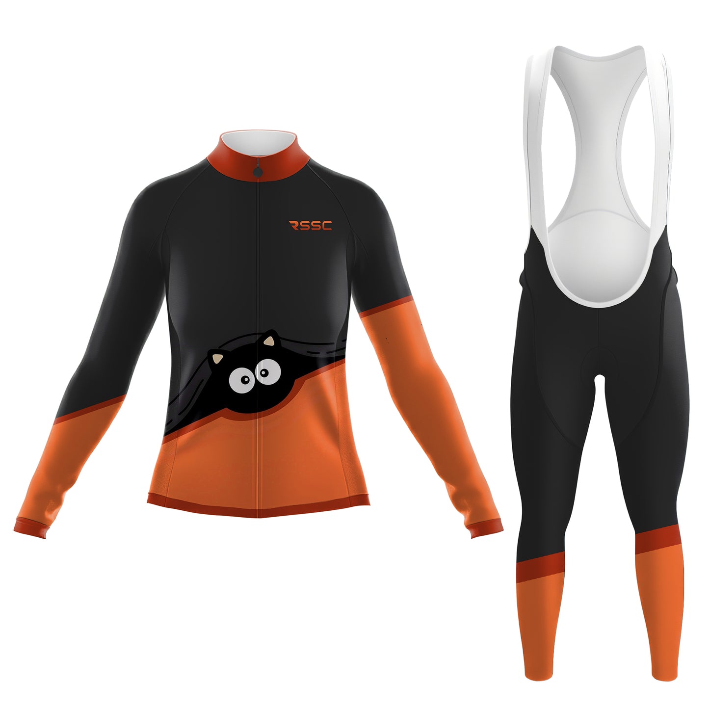big-eyed black cat Women's Long Sleeve Cycling Kit