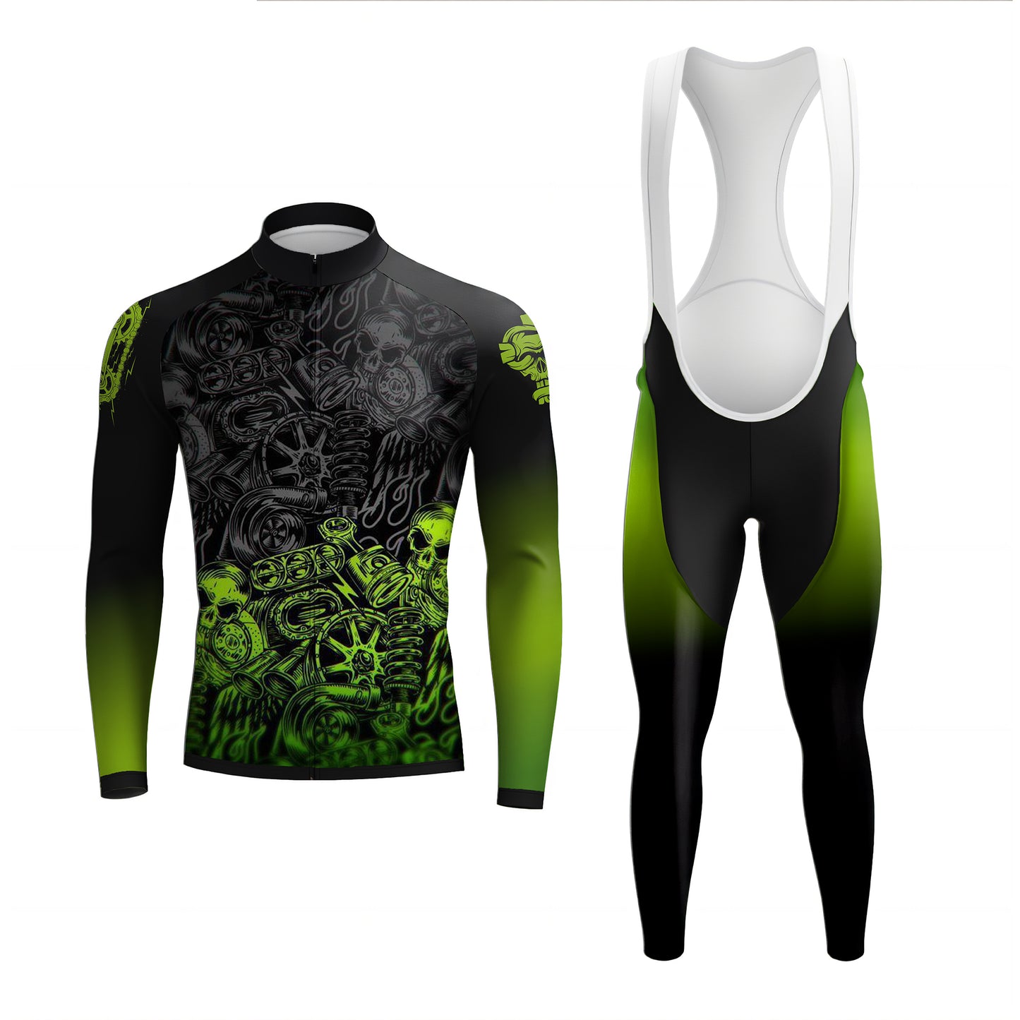 Green-Lit Skull Men's Long Sleeve Cycling Kit