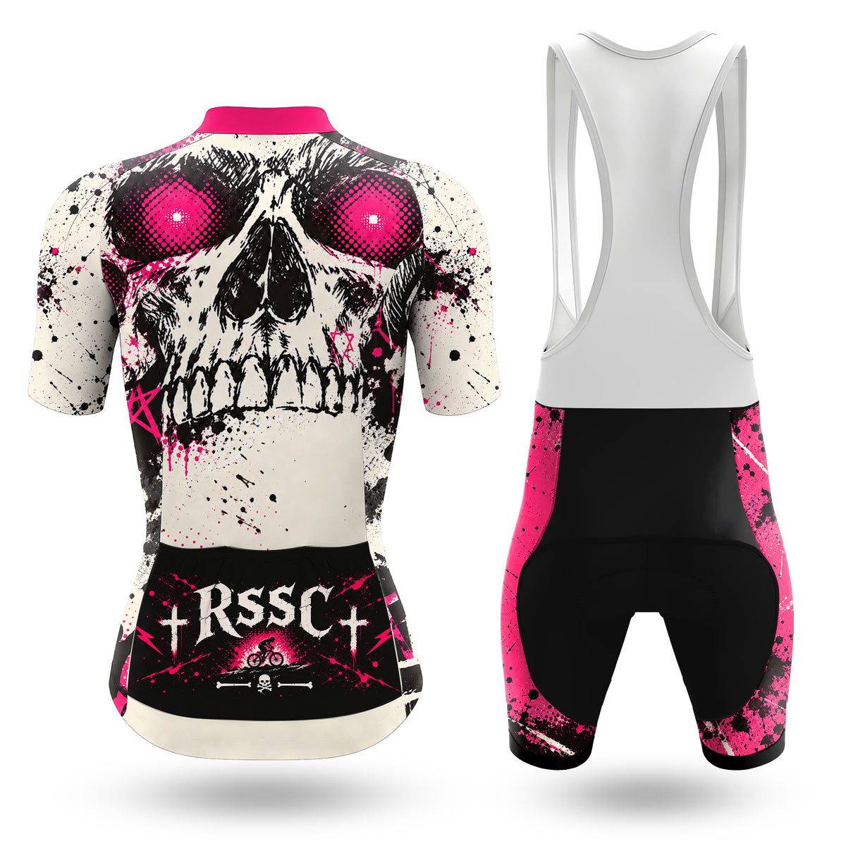 Kurzarm-Radtrikot für Damen „Neon Punk Skull“
