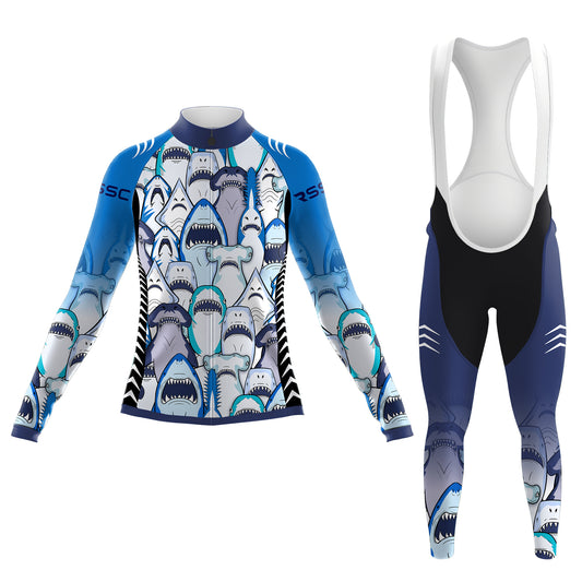 Shark Swarm Blue Women's Long Sleeve Cycling Kit