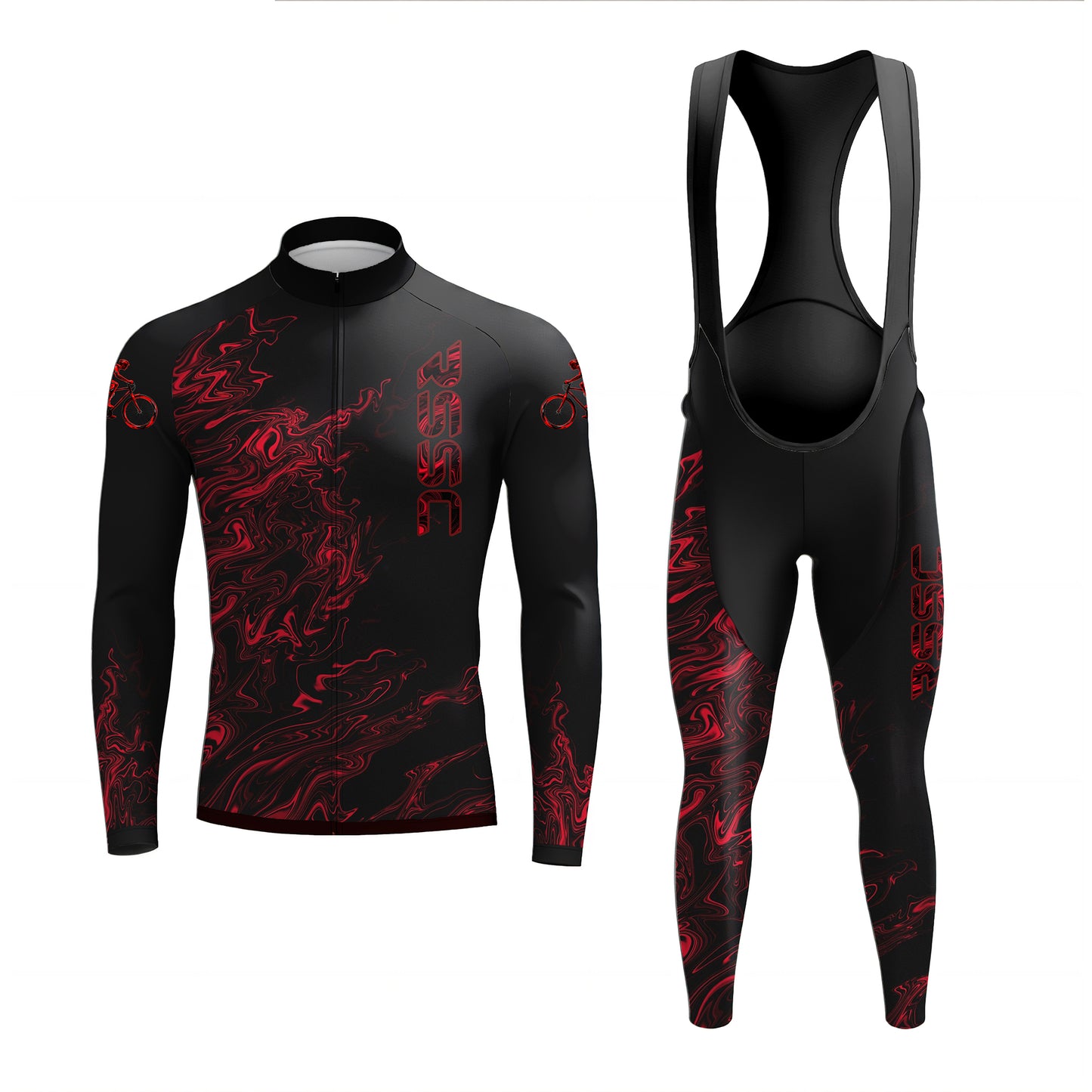 black-red fluid Men's Long Sleeve Cycling Kit