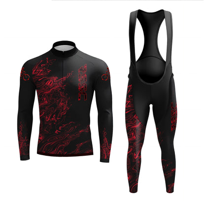 black-red fluid Men's Long Sleeve Cycling Kit