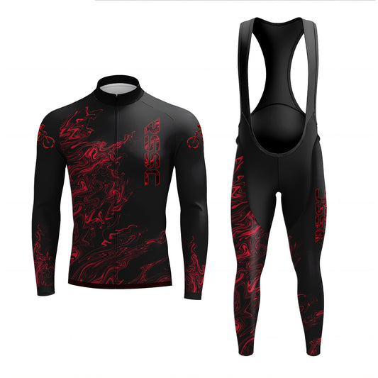 black-red fluid Men's Long Sleeve Cycling Kit