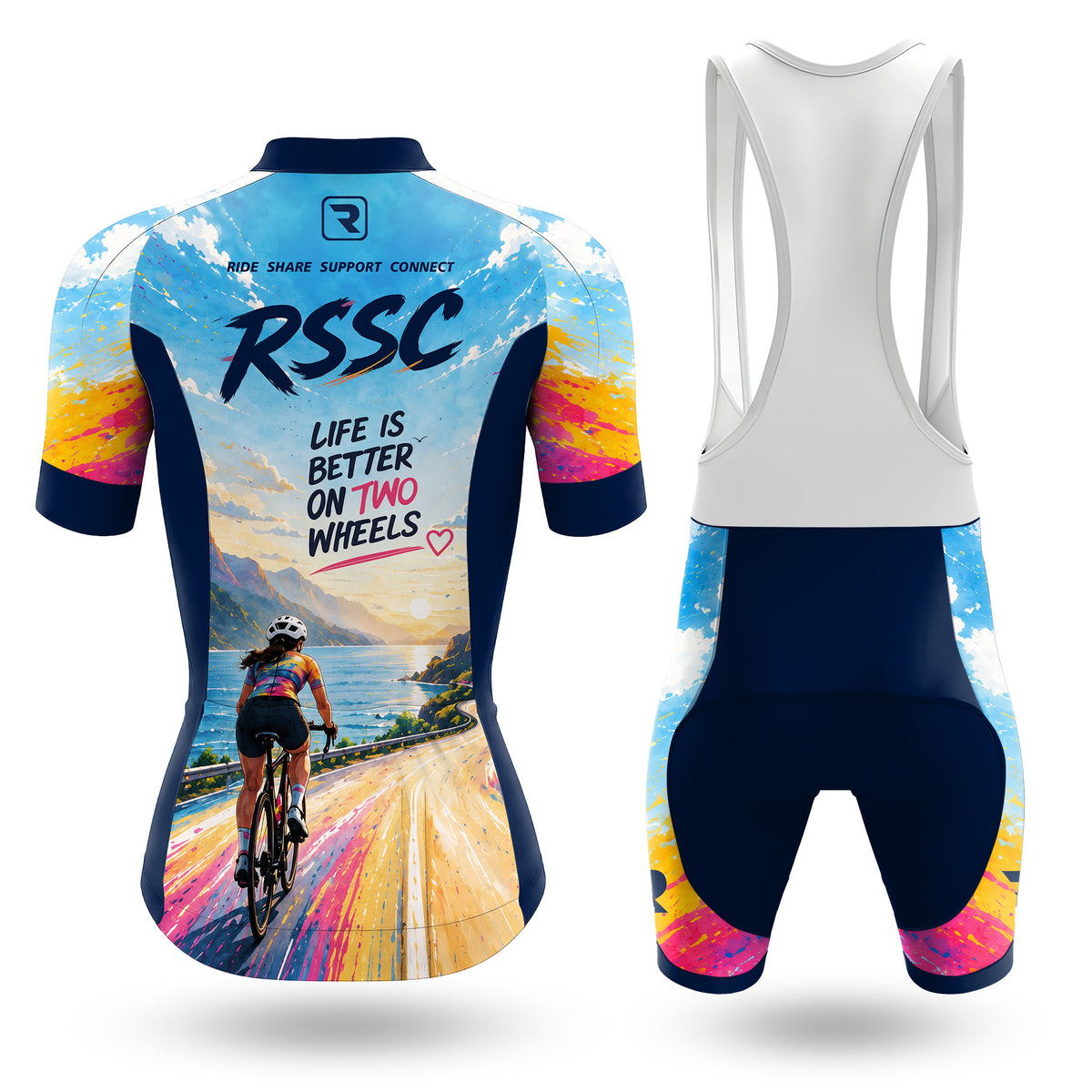 Buntes Radfahrerleben Damen-Radtrikot mit kurzen Ärmeln