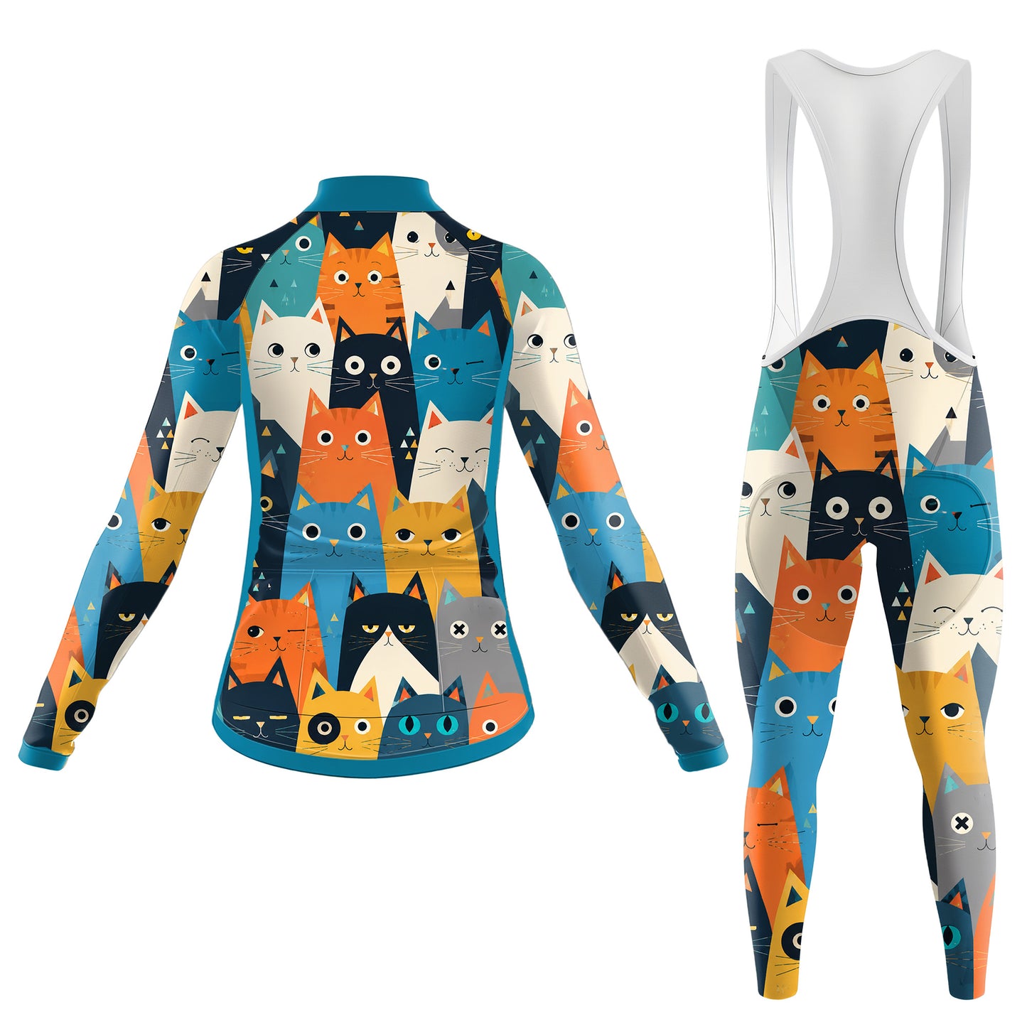 Cartoon Cat Women's Long Sleeve Cycling Kit