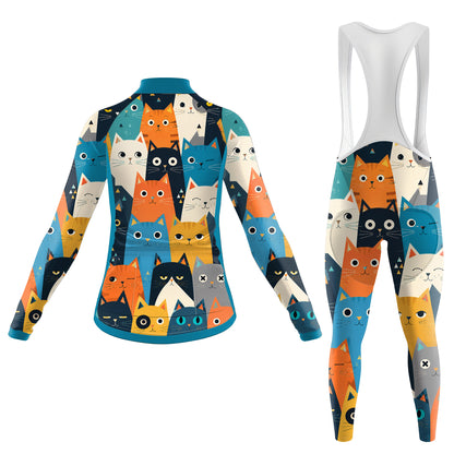 Cartoon Cat Women's Long Sleeve Cycling Kit