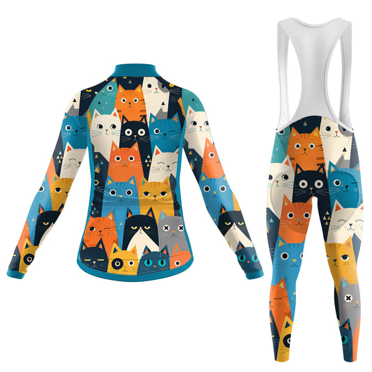 Cartoon Cat Women's Long Sleeve Cycling Kit