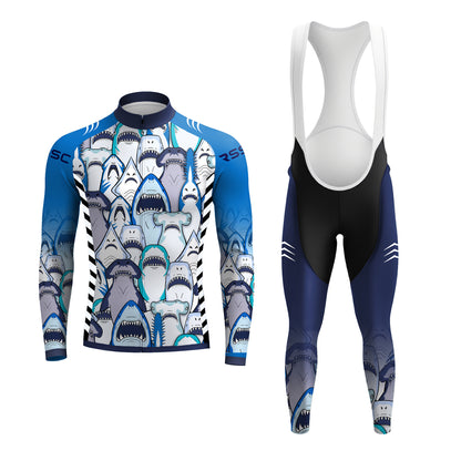 Shark Swarm Blue Men's Long Sleeve Cycling Kit
